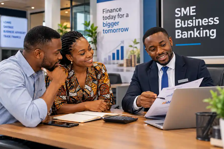 Business owners meeting an SME banking adviser