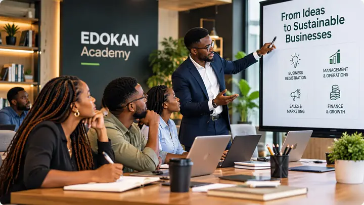 EDOKAN Academy trainer teaching a business class