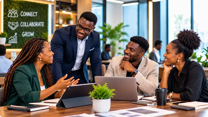 Business owners connecting and collaborating around a table