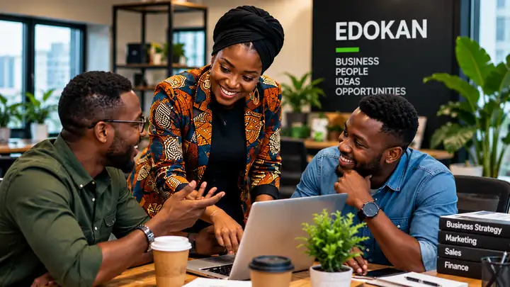 Business owners meeting at the EDOKAN office to plan growth